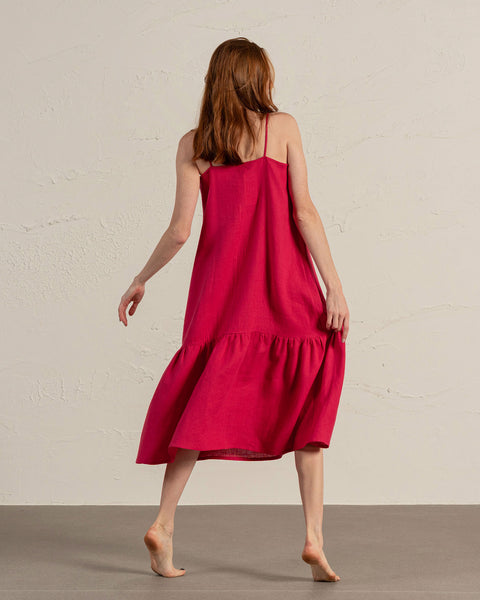 Linen Strap Smock Dress Lisa hot pink