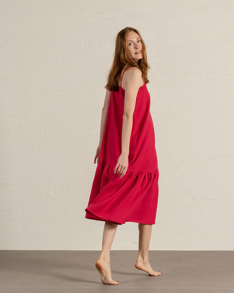 Linen Strap Smock Dress Lisa hot pink