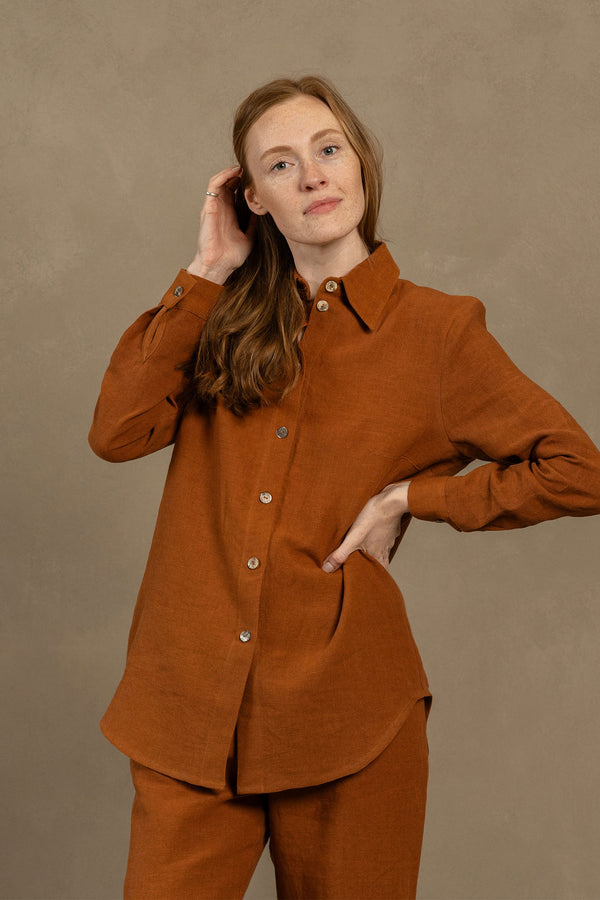 Linen Long Sleeve Shirt Rebeca Almond Brown