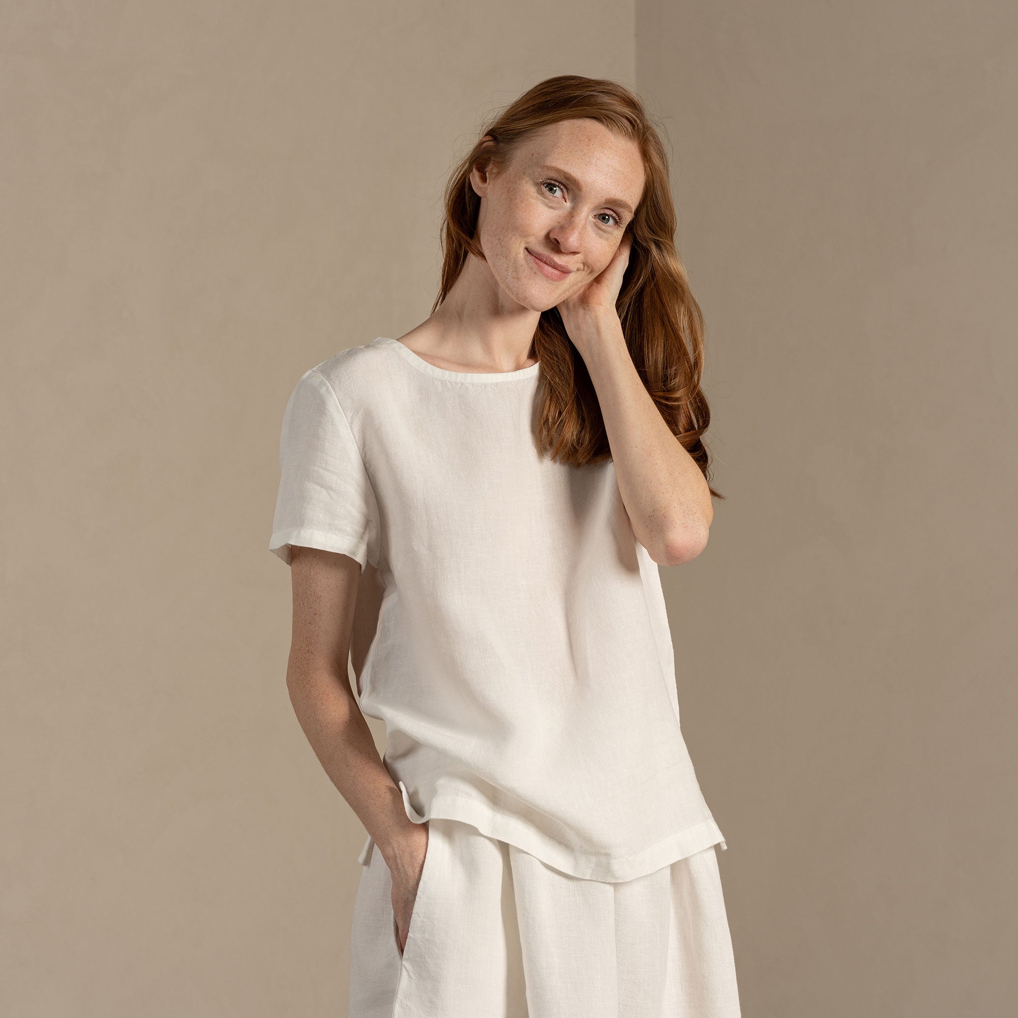 White good Linen Top, Short Sleeve Top, Top with Belt, Asymmetrical Linen Top