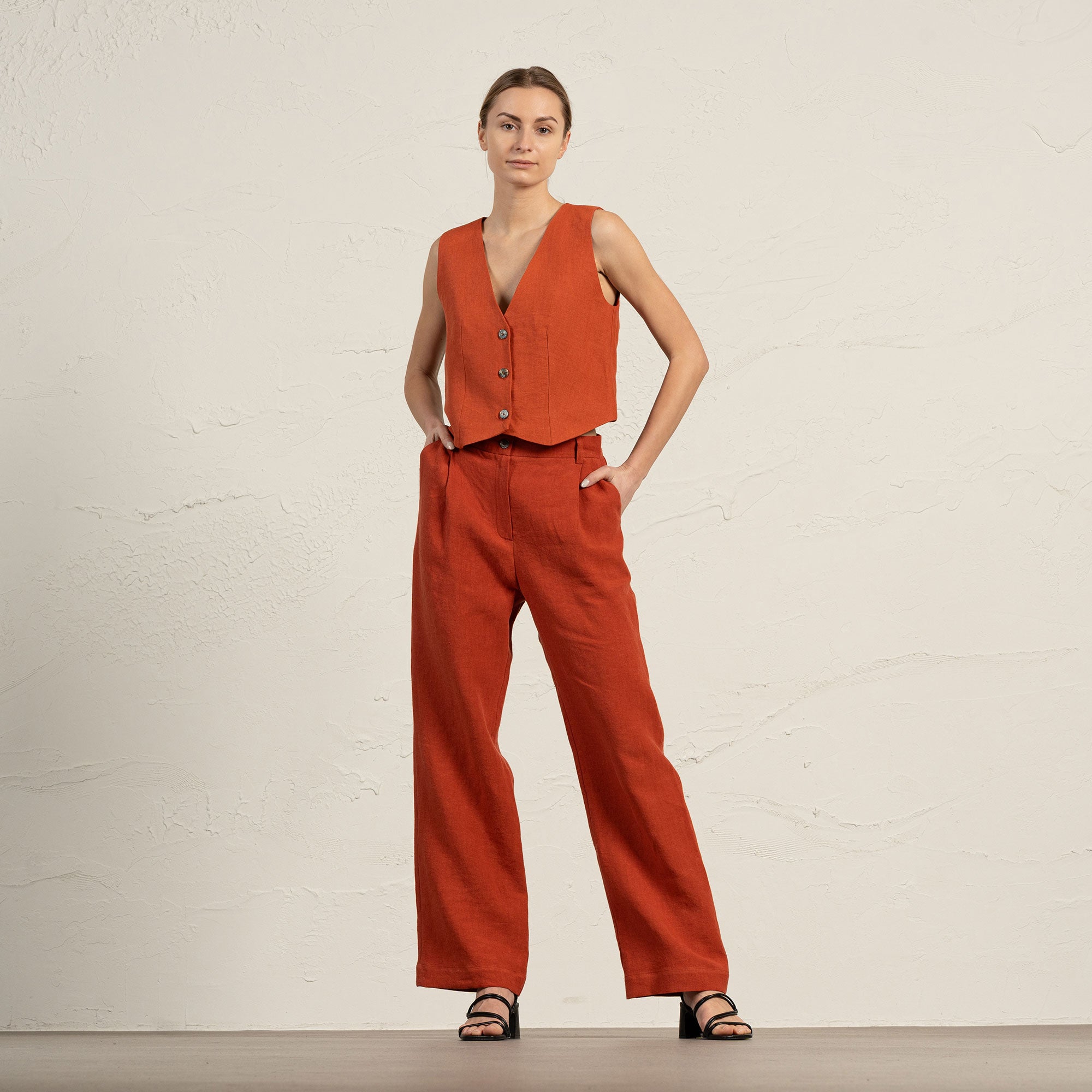 Linen Vest & Wide Leg Pants 2-Piece