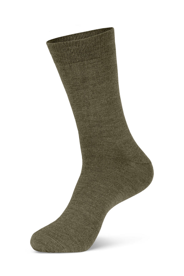 Men's Merino Crew Socks in green color in a white background, side view