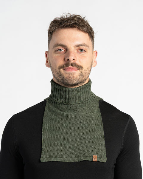 Men&#39;s Knit Dickie Neck Warmer Merino Front Dark Green
