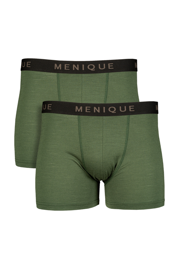 Men’s merino wool boxer shorts 2-pack in dark green – breathable, moisture-wicking underwear with soft elastic waistband by Menique.