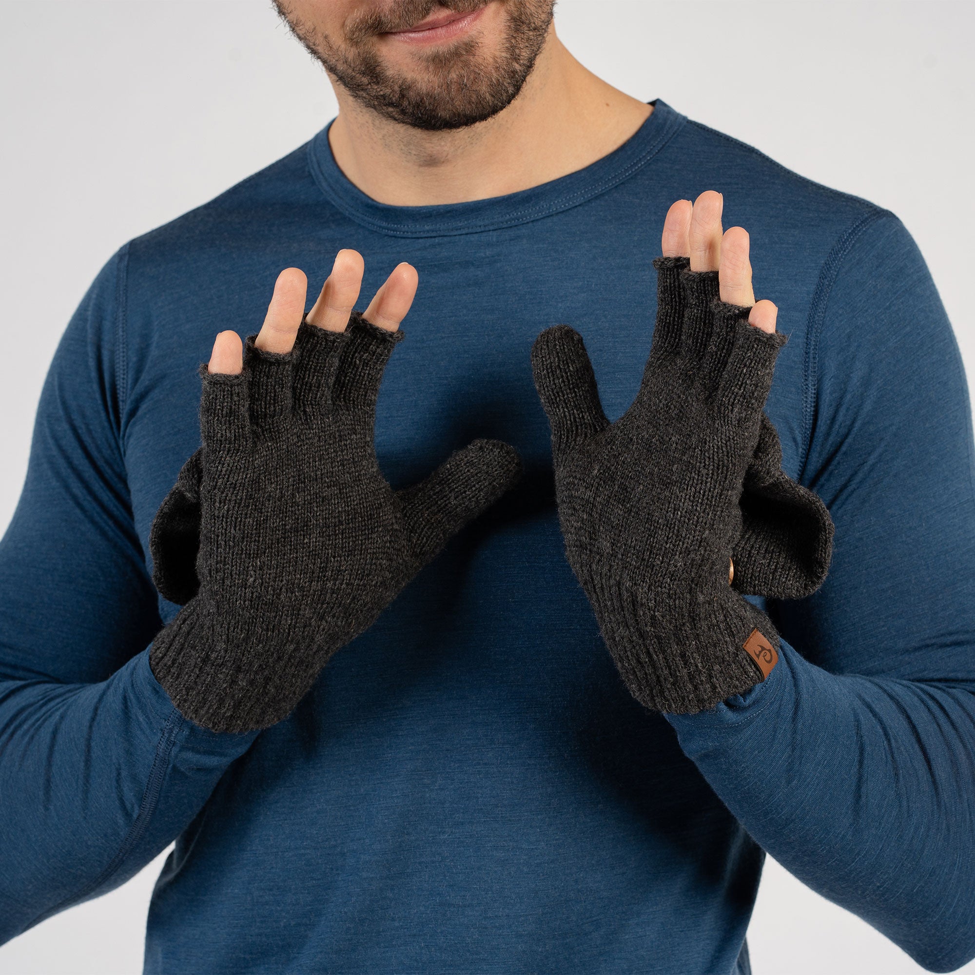 Men s Convertible Fingerless Gloves Knitted Merino menique