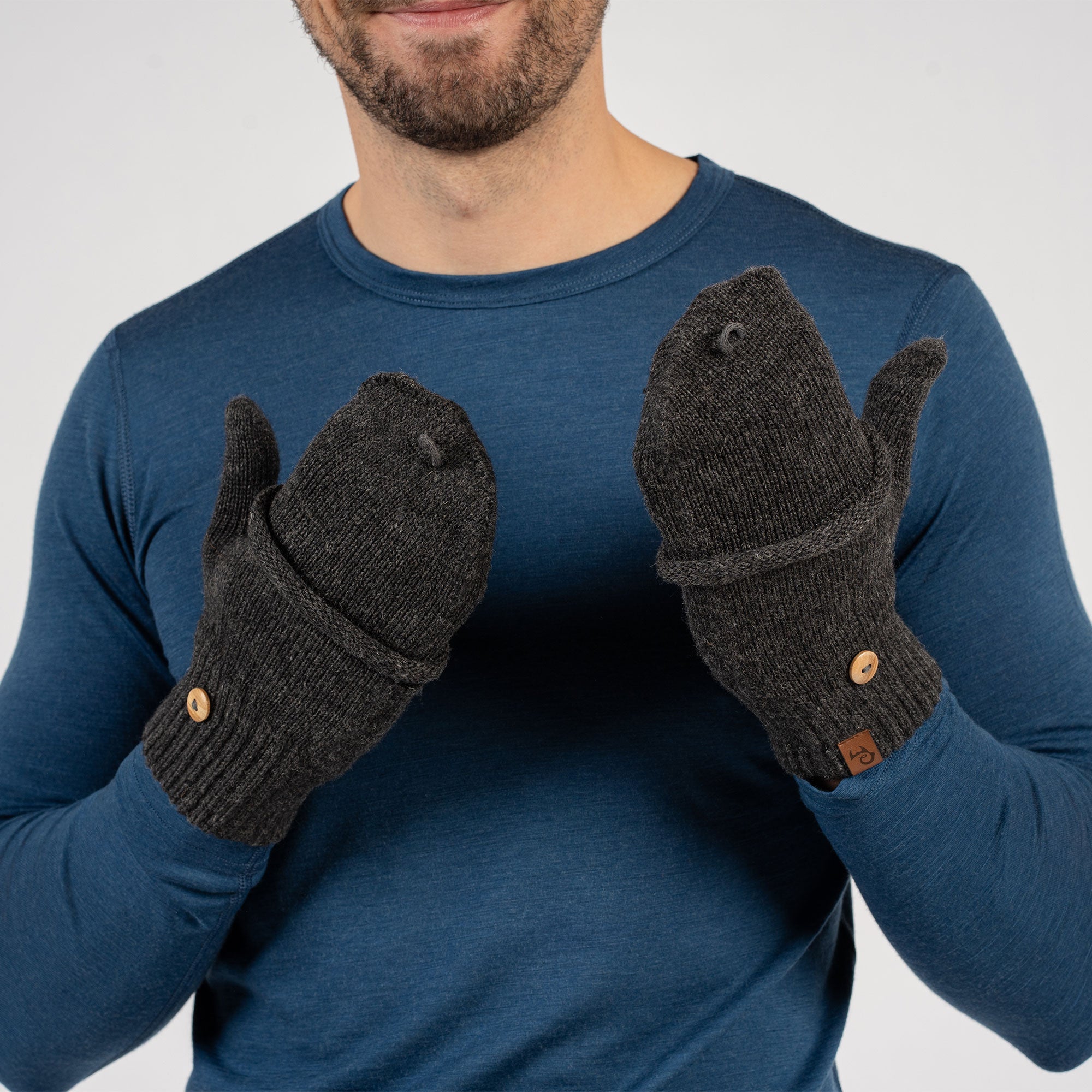 Men s Convertible Fingerless Gloves Knitted Merino menique