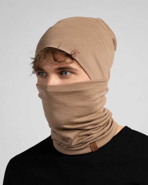 Men's Merino Beanie &amp; Gaiter 2-Piece Beige