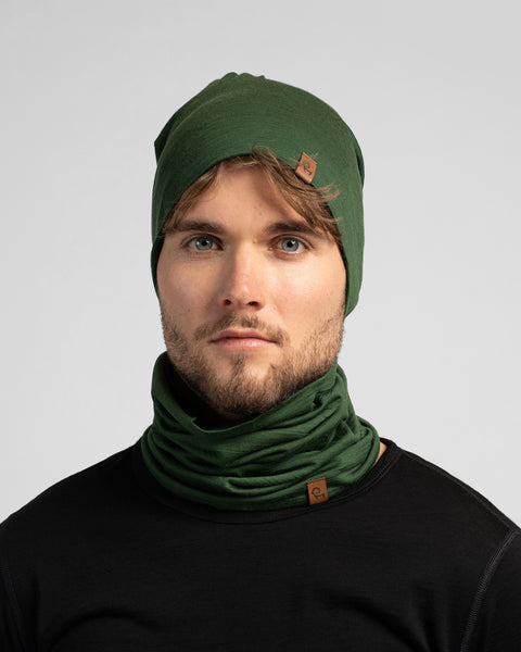 Unisex Merino Beanie &amp; Gaiter 2-Piece Dark Green