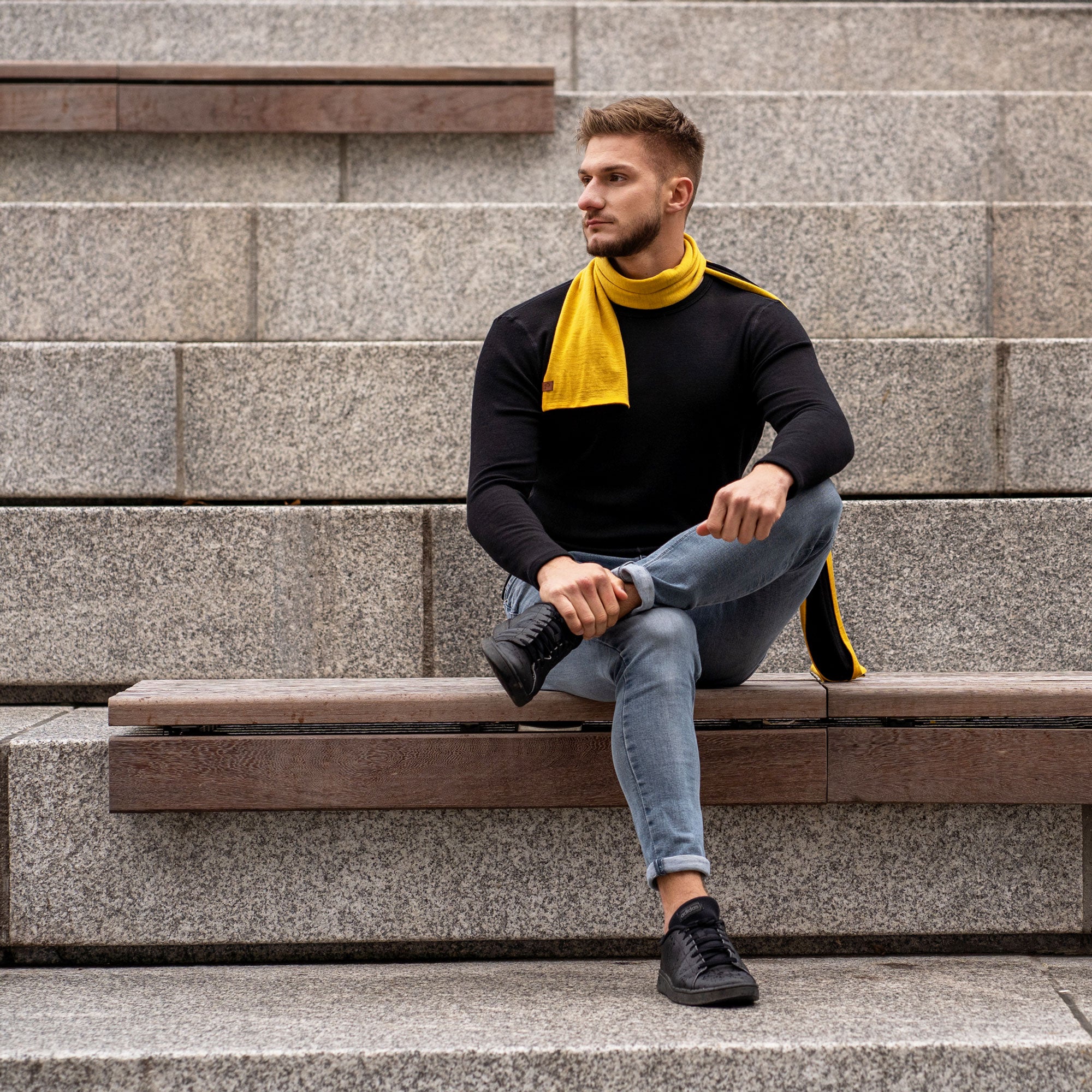 Men's Merino Scarf Power Mango/Black