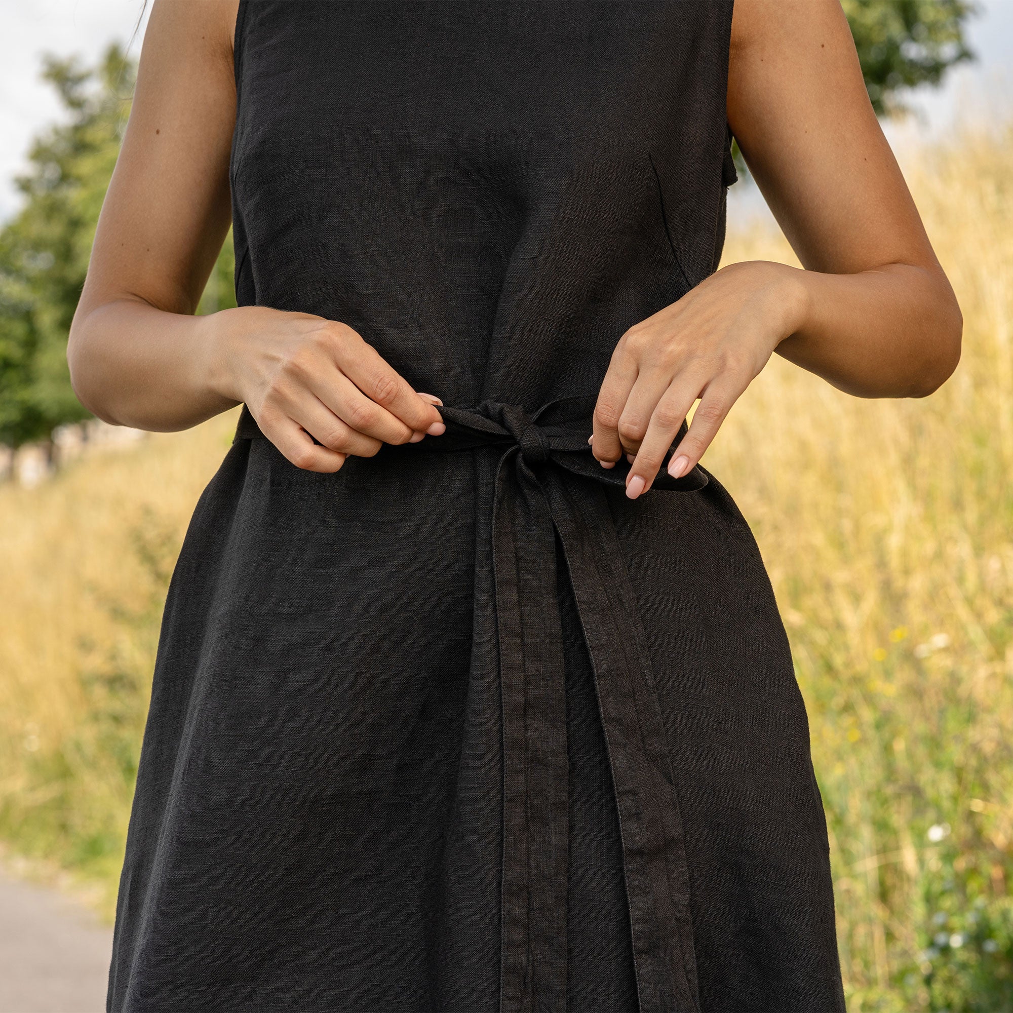 Linen Asymmetrical Dress Kaya Pure Black