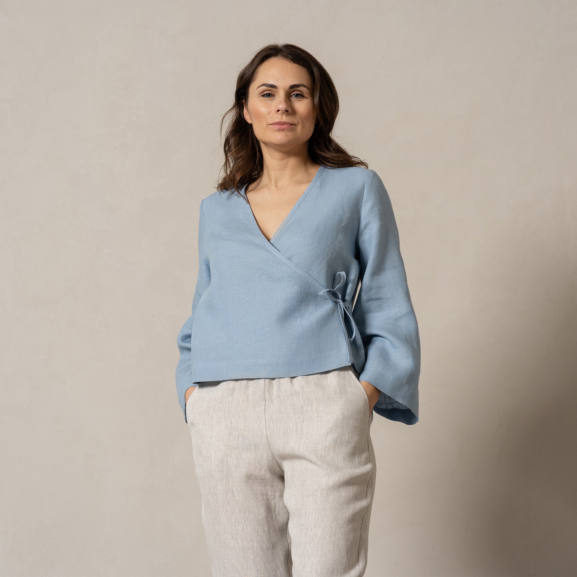 Linen Wrap Top Thea Cloudy Blue