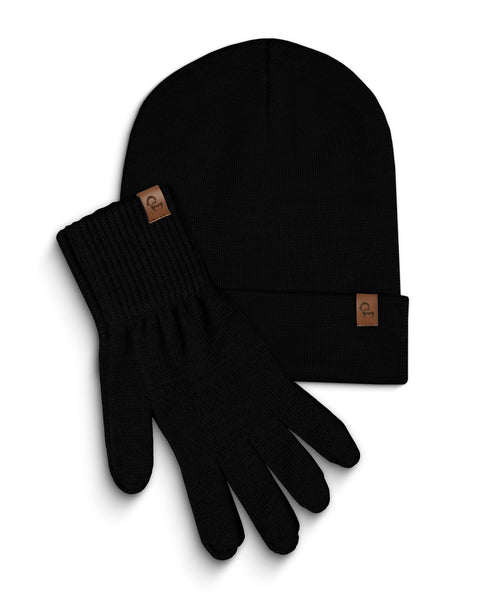 Women&#39;s Knitted Beanie &amp; Gloves 2-Piece Set Black