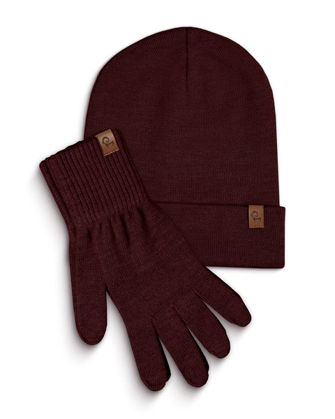 Women&#39;s Knitted Beanie &amp; Gloves 2-Piece Set Royal Cherry