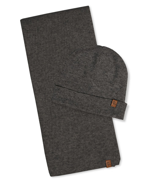 Women&#39;s Knit Beanie &amp; Scarf Merino &amp; Cashmere 2-Piece Set Dark Gray