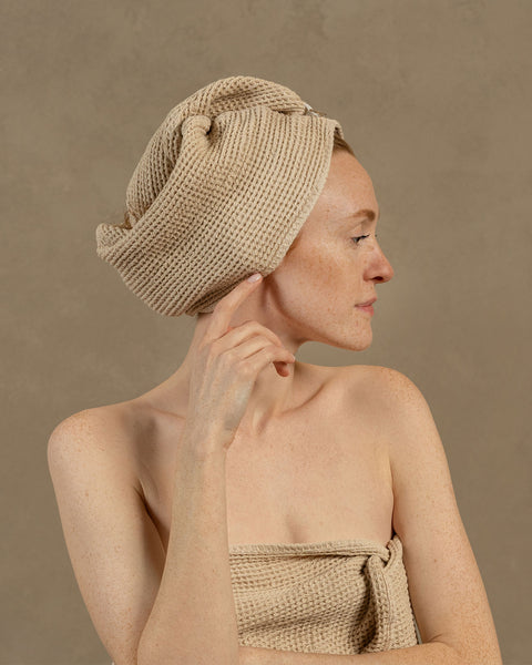 Waffle Hair Towel in sand brown