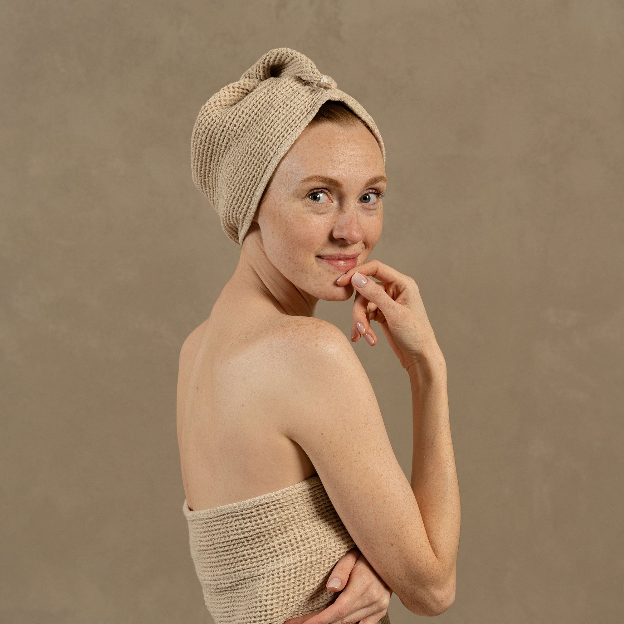 Fast Drying Hair Towel Waffle Linen Cotton menique