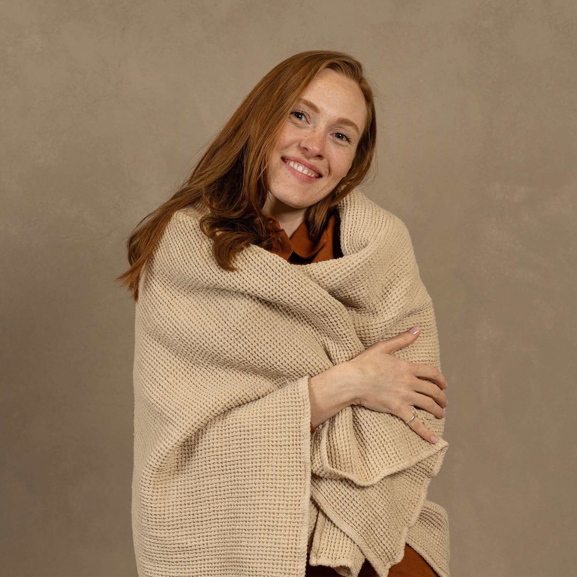 Waffle Throw Blanket in sand brown