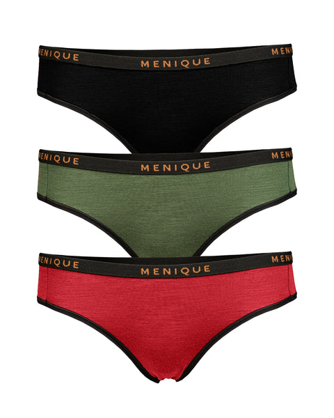 Women Bikini Briefs 3-Pack Black/Royal cherry/Dark green