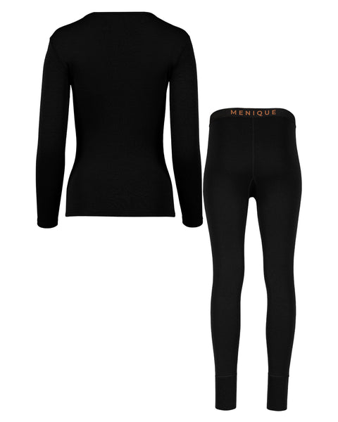 Women&#39;s 250 Merino 2-Piece Set of Long Sleeve &amp; Bottoms Black