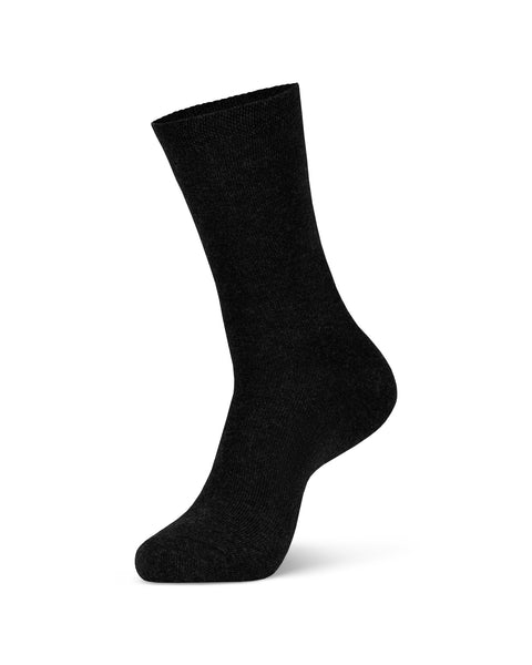 Women&#39;s Cotton Mid-Crew Socks in black color in a white background, side view.