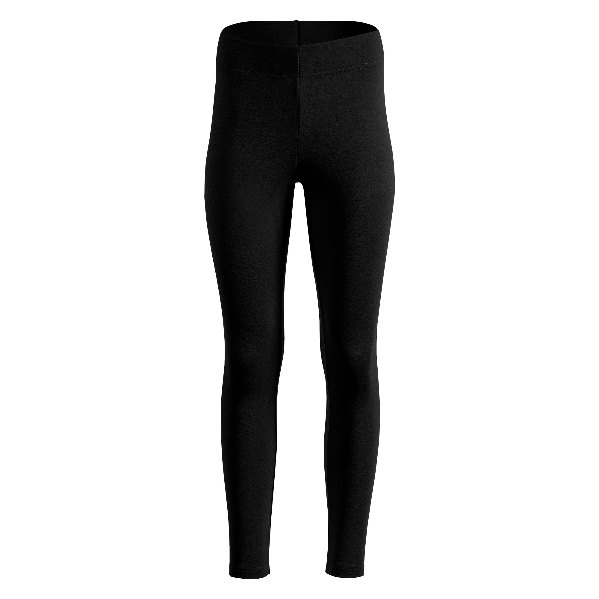 A woman wearing the menique Women's Leggings Yoga 250 Merino in Black color, stretching her legs and arms.