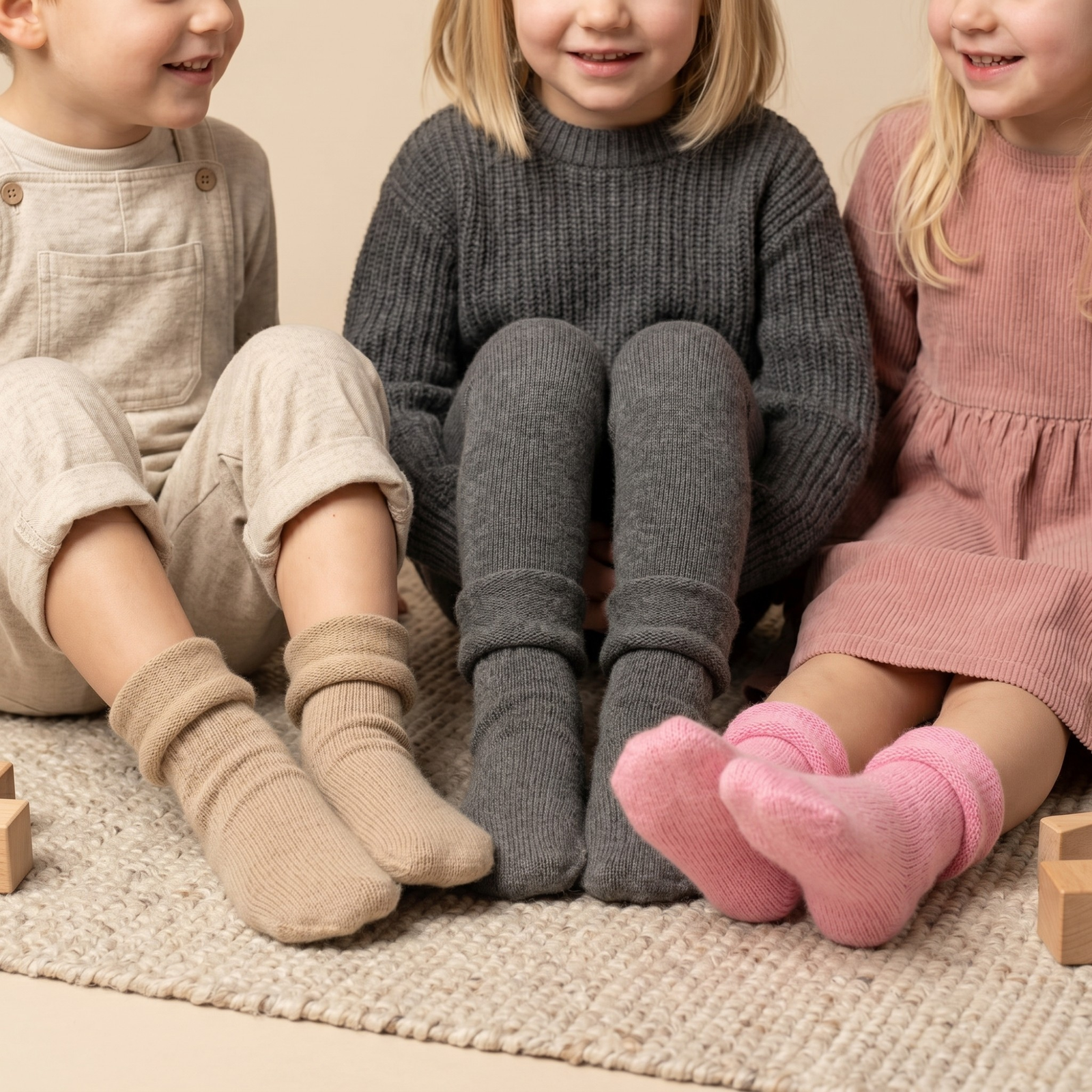 Kids' Merino & Cashmere Socks 3-Pack - Perfect Grey, Creamy Beige, Dusty Pink