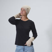 Women's Ribbed Beanie & Wrist Gloves Cashmere Set