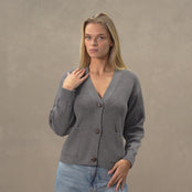 Merino wool cardigan HAZEL  in dark gray color.