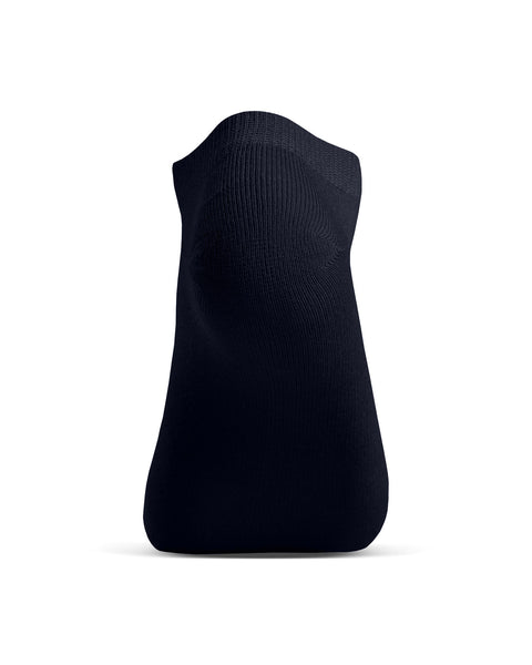 Blue bamboo ankle sock heel and sole view, soft moisture-wicking short sock