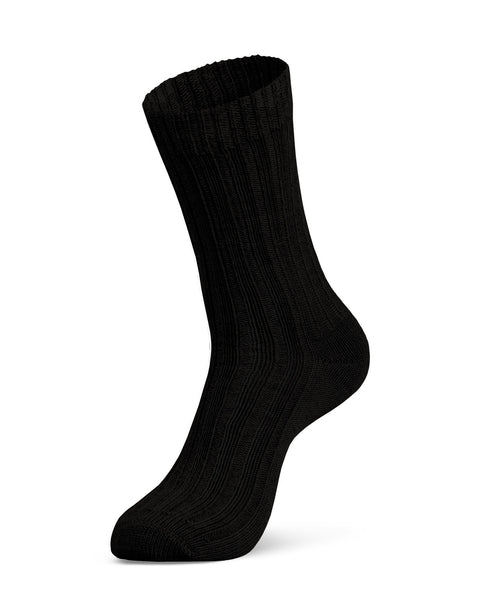 Women&#39;s black merino wool ribbed crew sock – cozy, moisture-wicking, and durable for all-day comfort.
