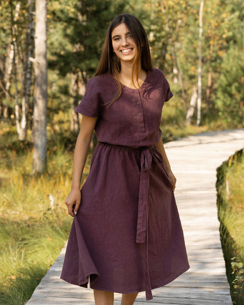 Linen Front Button Dress Brigit Shadow Purple