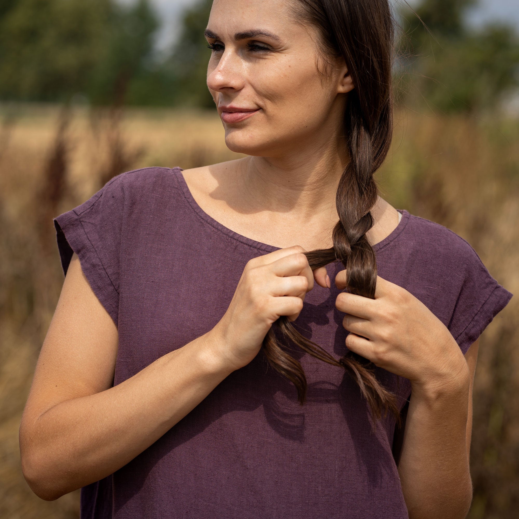 Linen Smock Dress Cecilia Shadow Purple