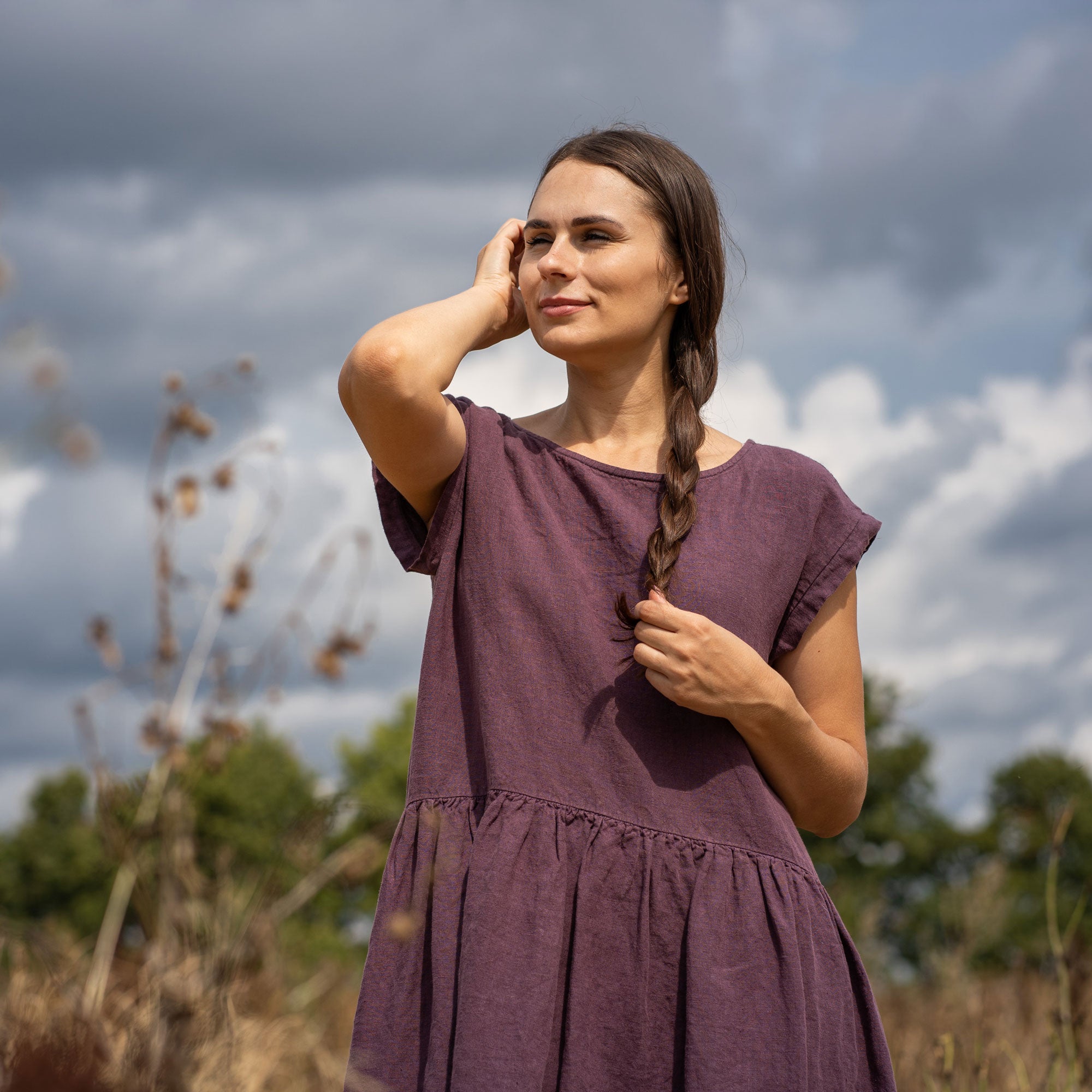 Purple smock dress clearance