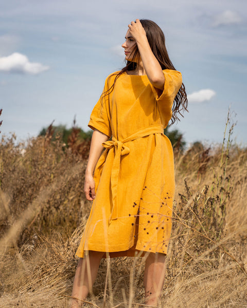 Linen Oversize Dress Olivia Spicy Yellow
