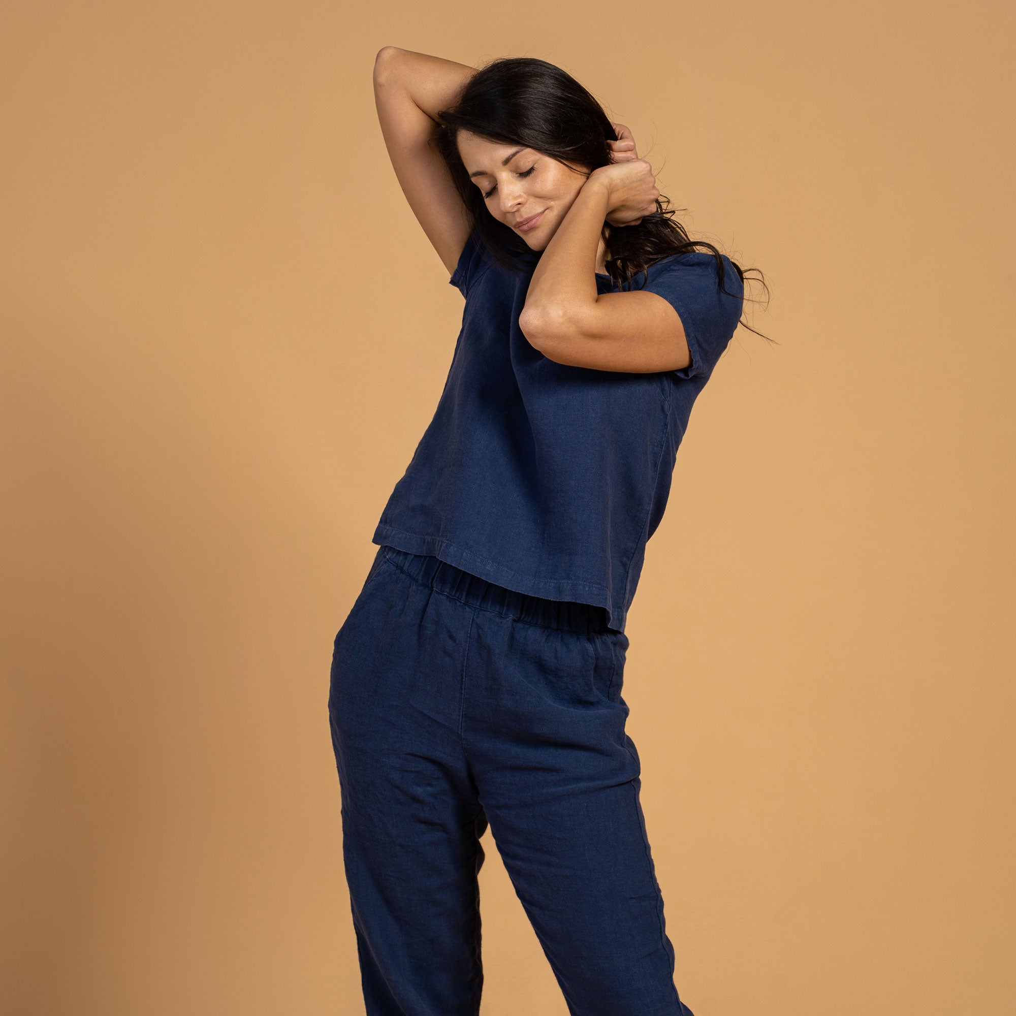 Linen Short Sleeve Top Emma Storm Blue