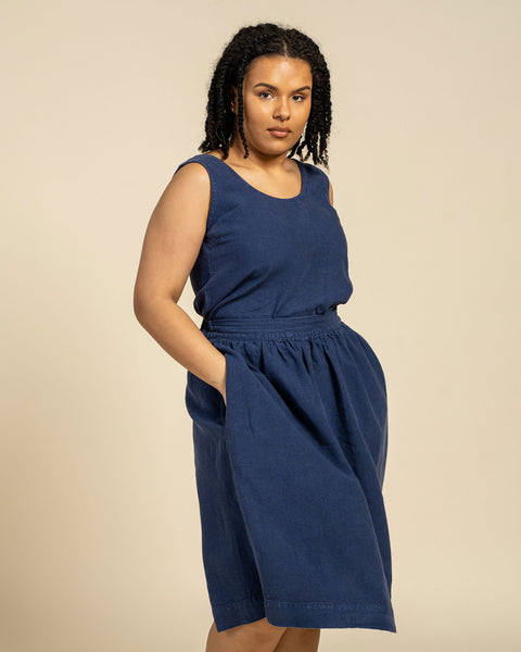 Linen Sleeveless Tank Top Hana Storm Blue