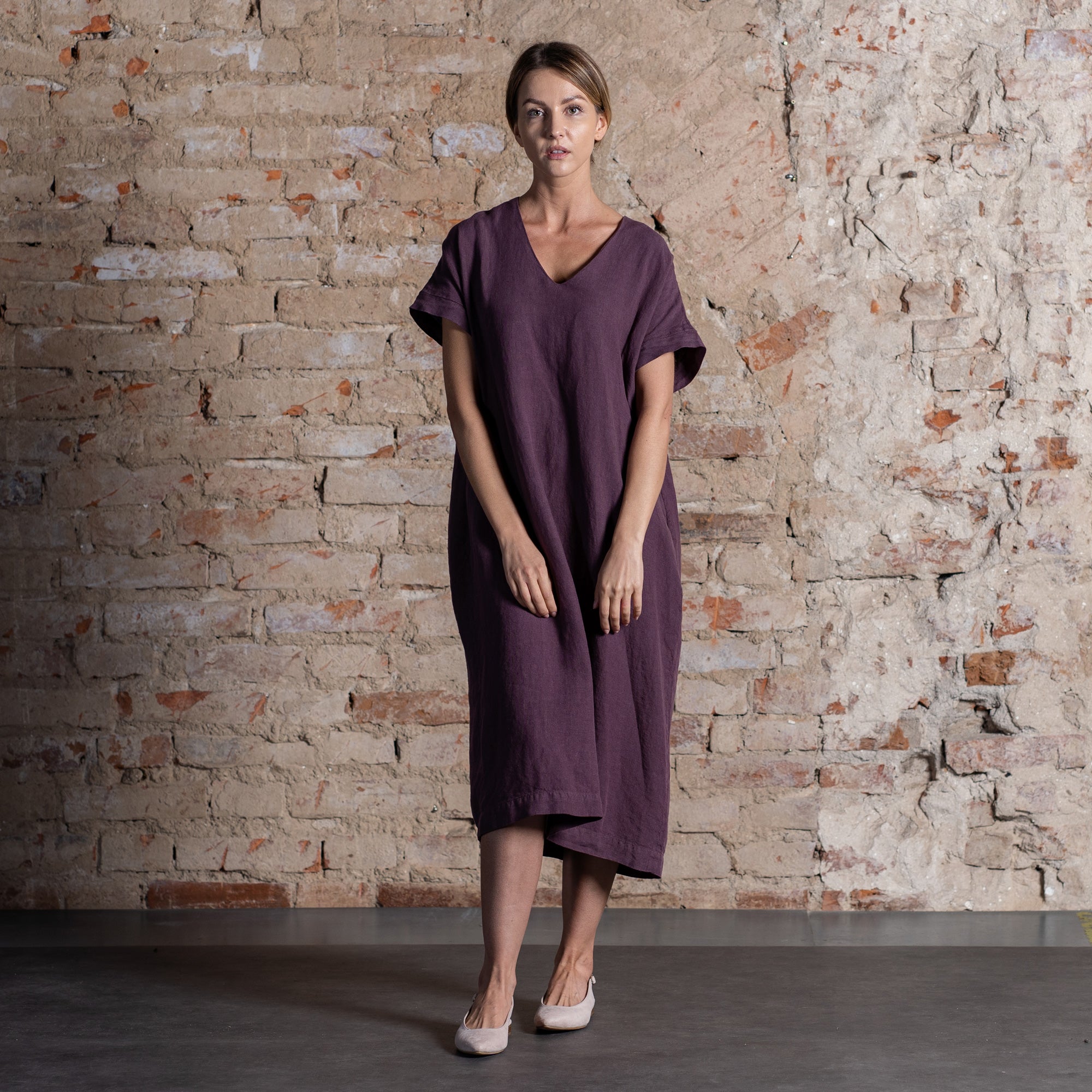 Loose Linen Dress Joelle Storm Blue menique