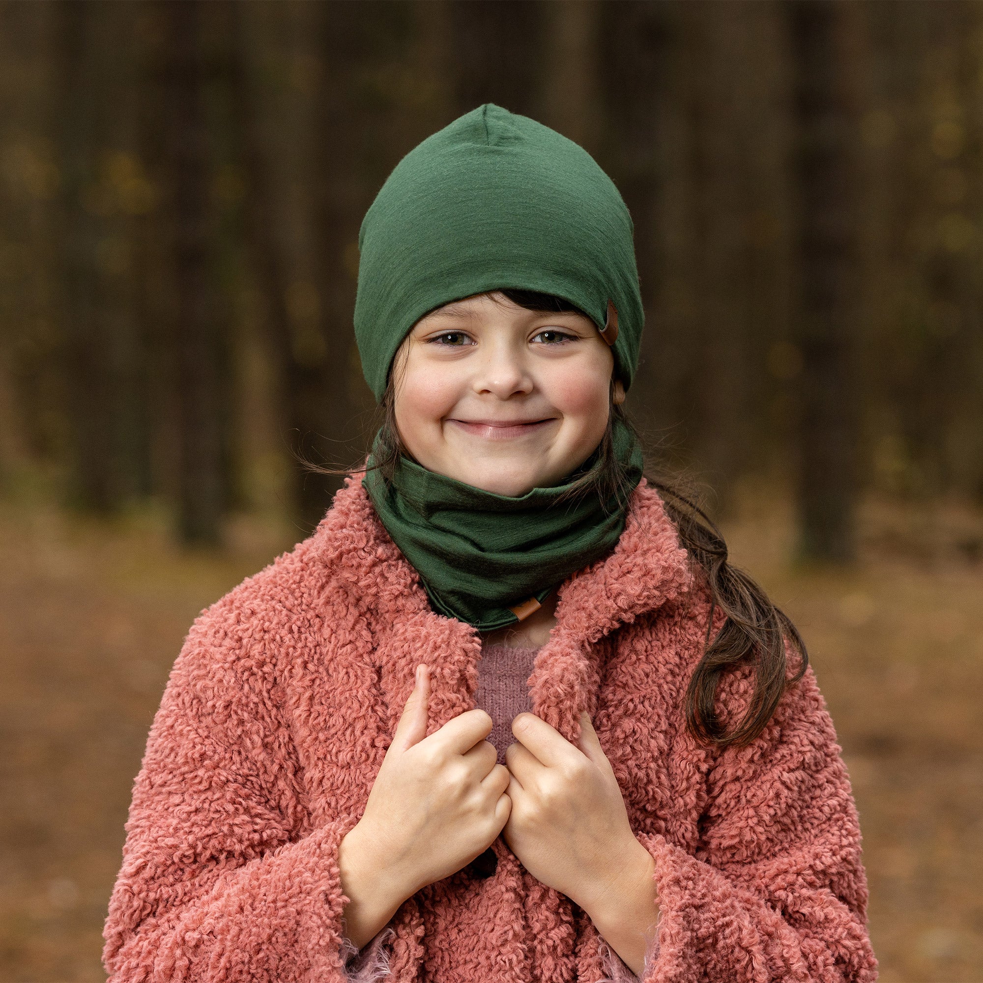 Kids Merino Beanie Hat Dark green