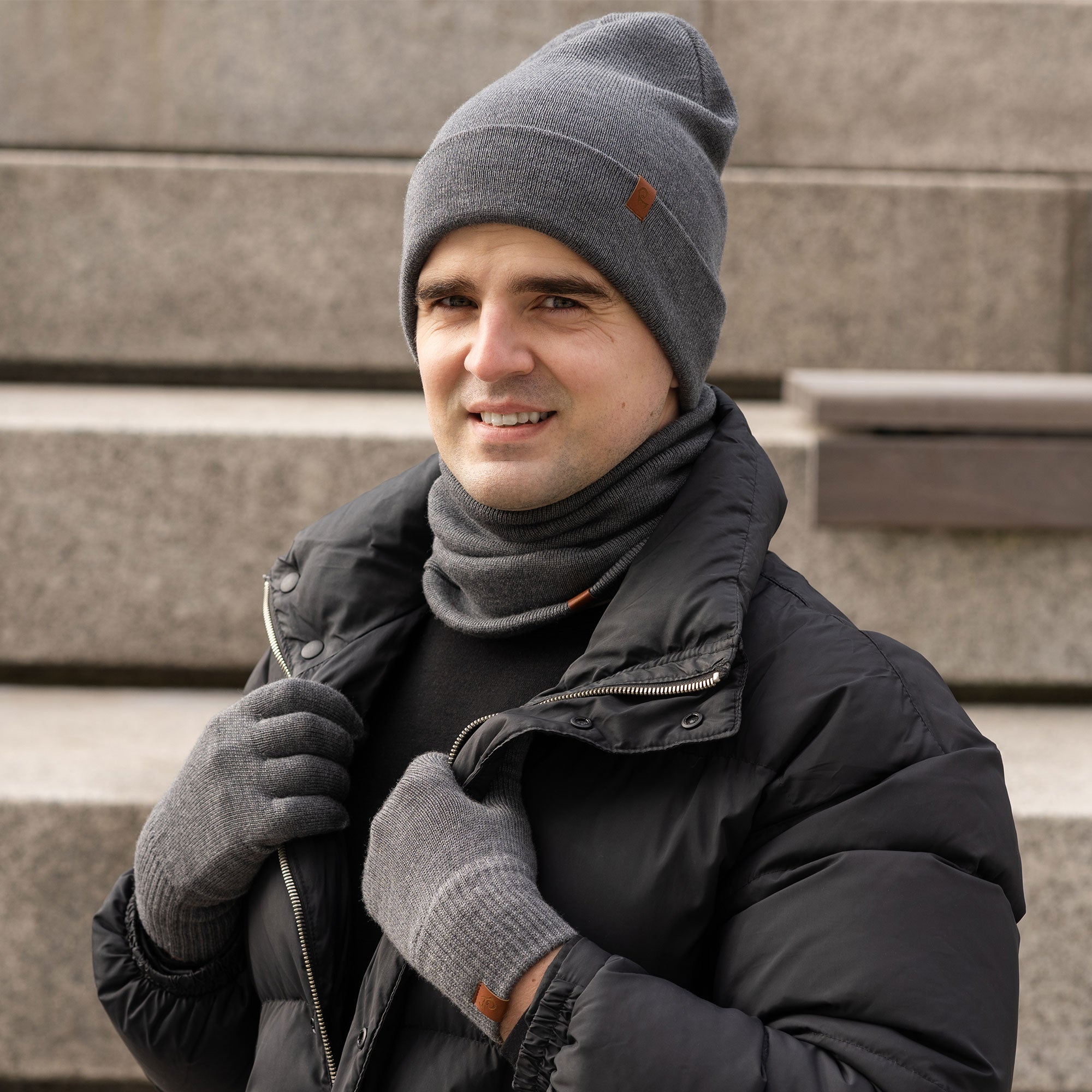 Men's Gloves Knitted Merino Dark Gray