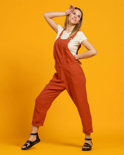 Linen Pinafore Jumpsuit Nicci Cinnamon Red