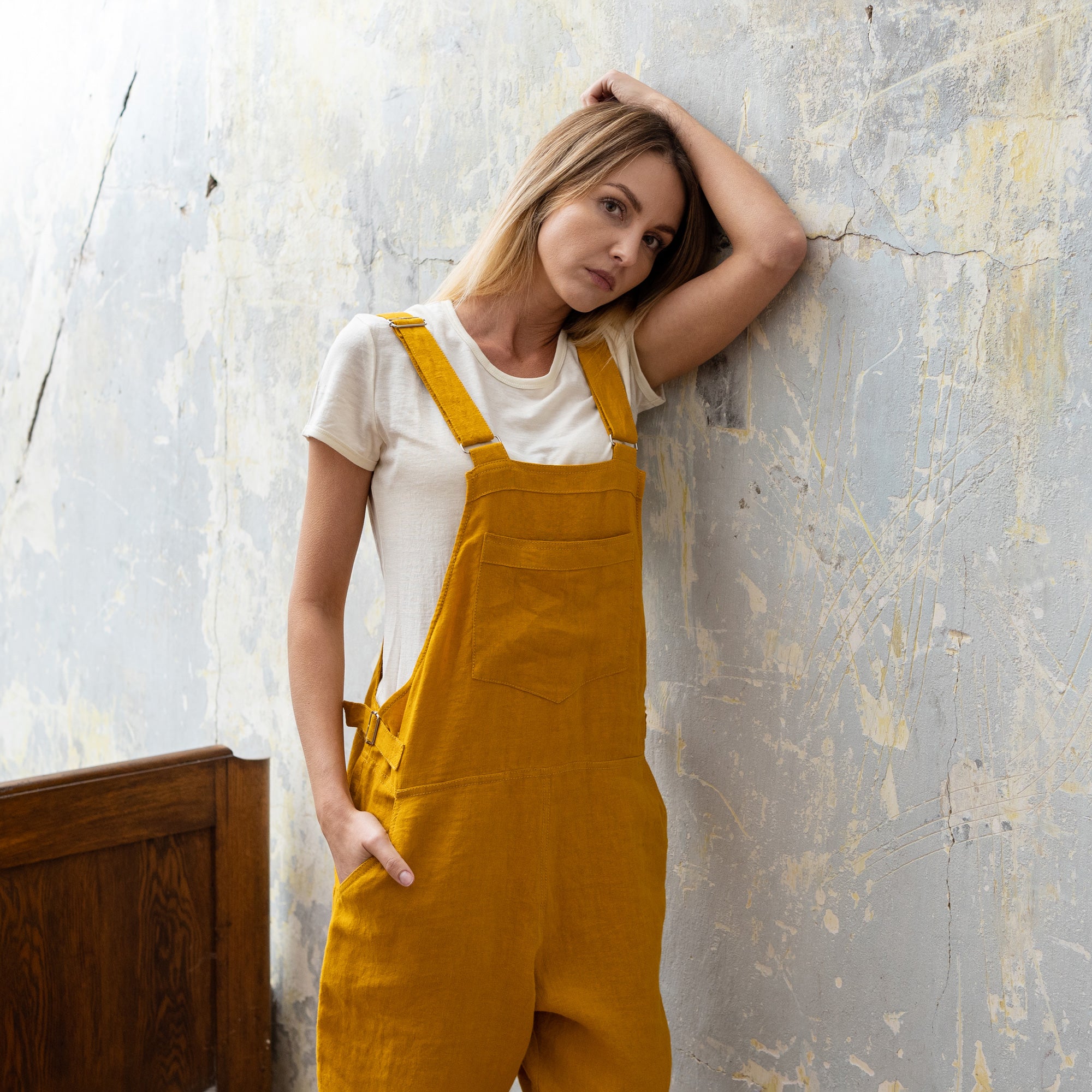 Linen Pinafore Jumpsuit Nicci Mint Green