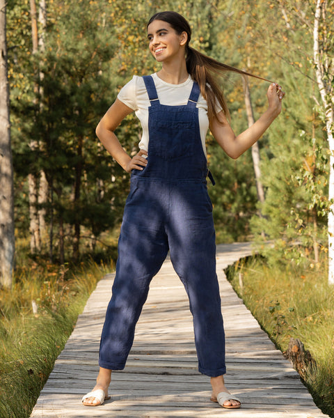 Linen Pinafore Jumpsuit Nicci Storm Blue