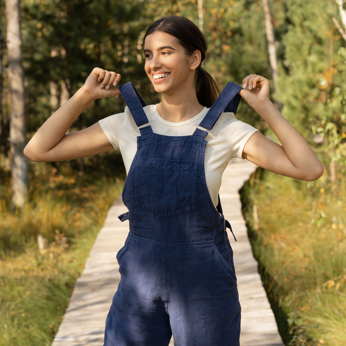 Linen hot sale pinafore jumpsuit