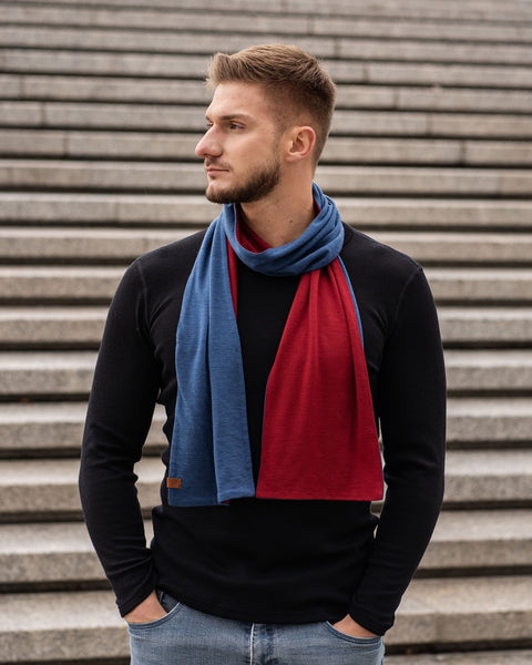 Men&#39;s Merino Scarf Denim/Royal Cherry