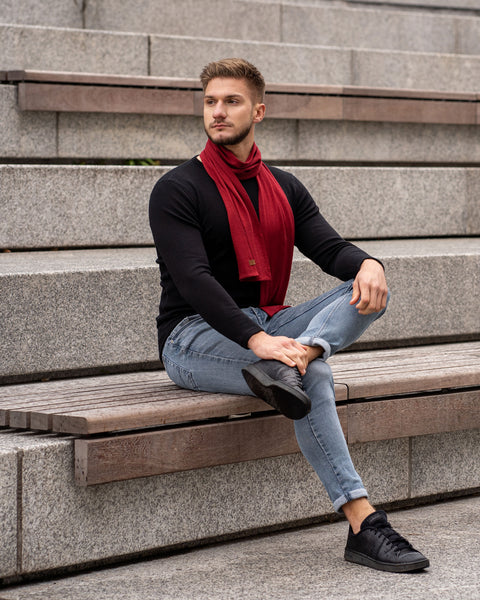 Men&#39;s Merino Scarf Royal Cherry