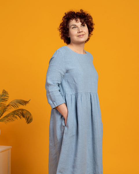 Linen Smock Dress Lucy Cloudy Blue