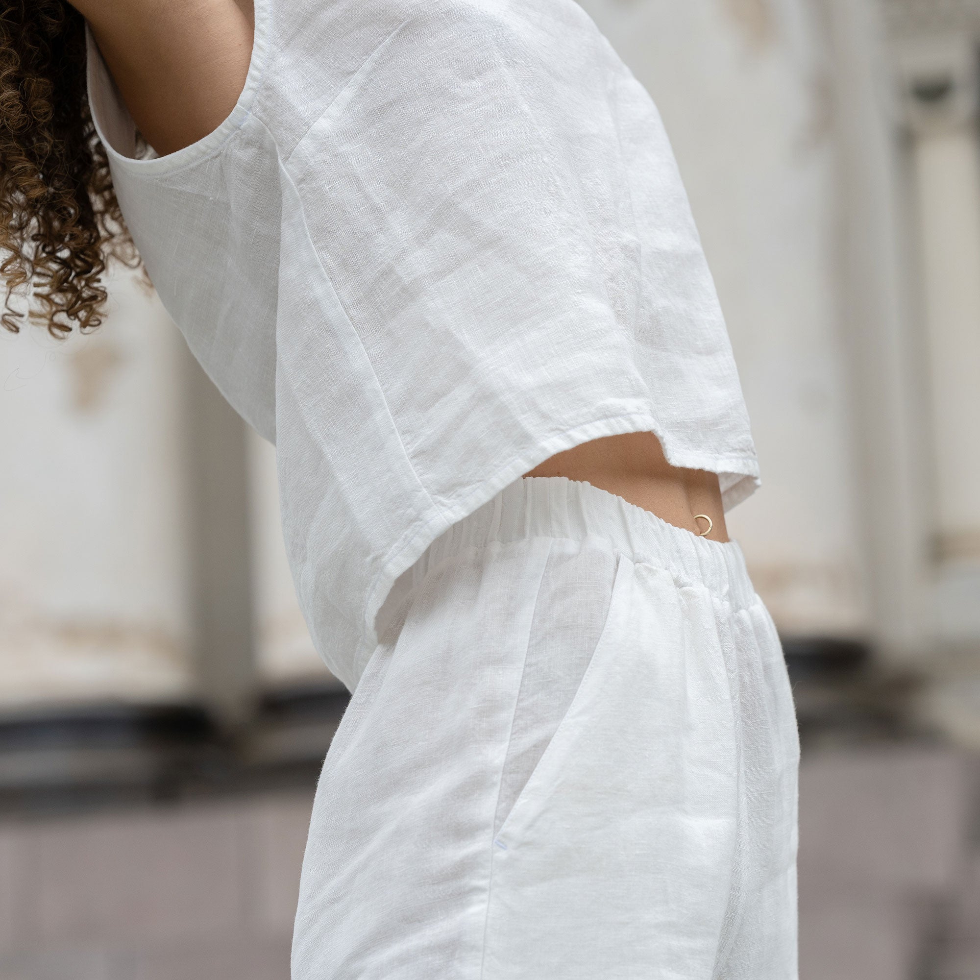 Linen Matching 2-Piece Set of Ana Crop Top & Dakota Pants in pure white