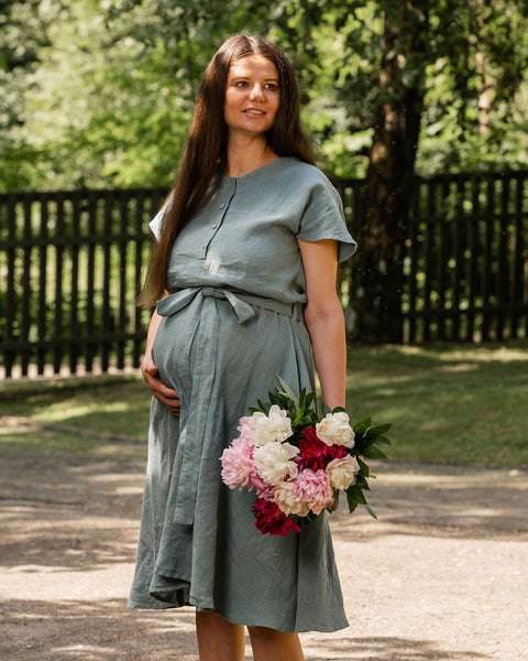 Linen Front Button Dress Brigit Mint Green