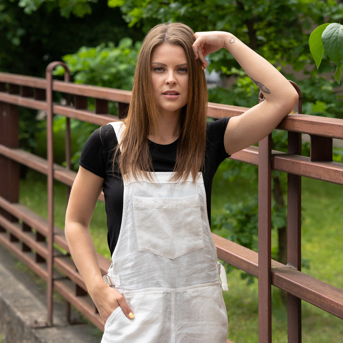 Nix Ladies Short Linen Dungarees