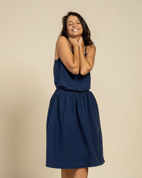 Linen Midi Skirt Sophia Storm Blue